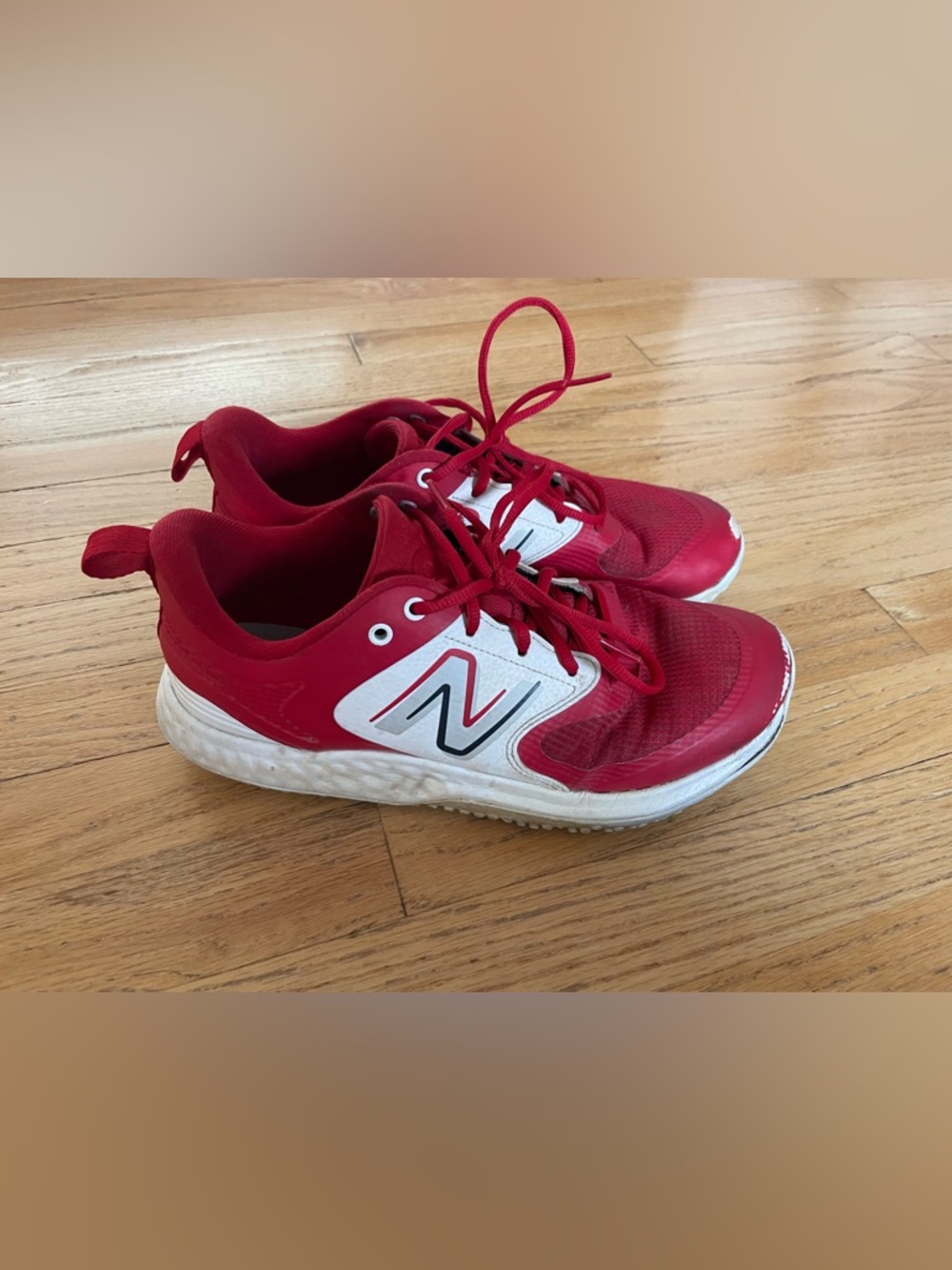 New Balance Red and White Baseball Turfs